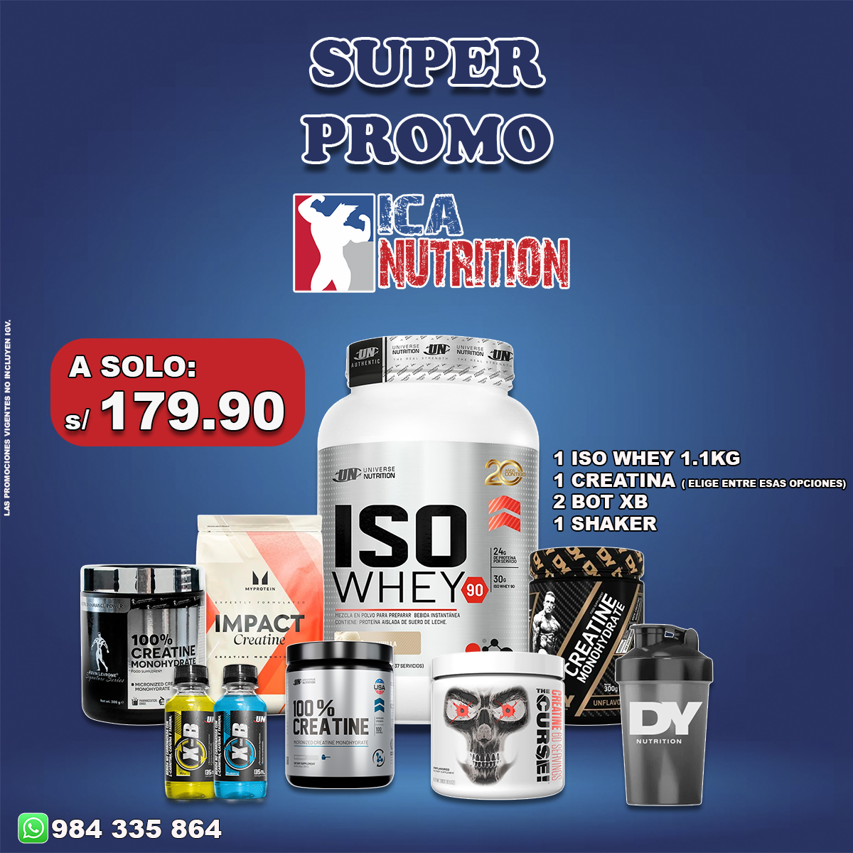 ISO WHEY 1.1KG + CREATINA + SHAKER + BOT XB
